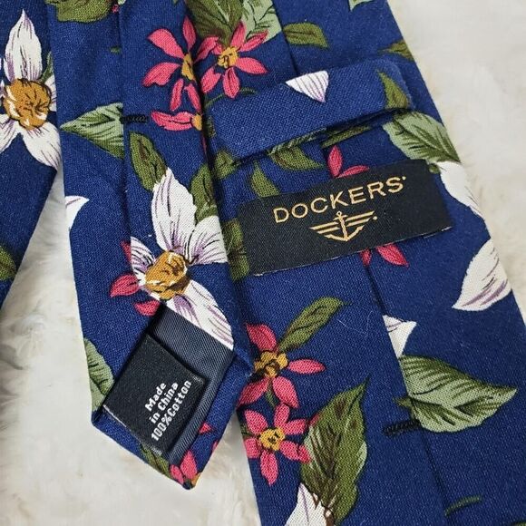 Dockers Floral Cotton Tie Blue - Picture 3 of 7